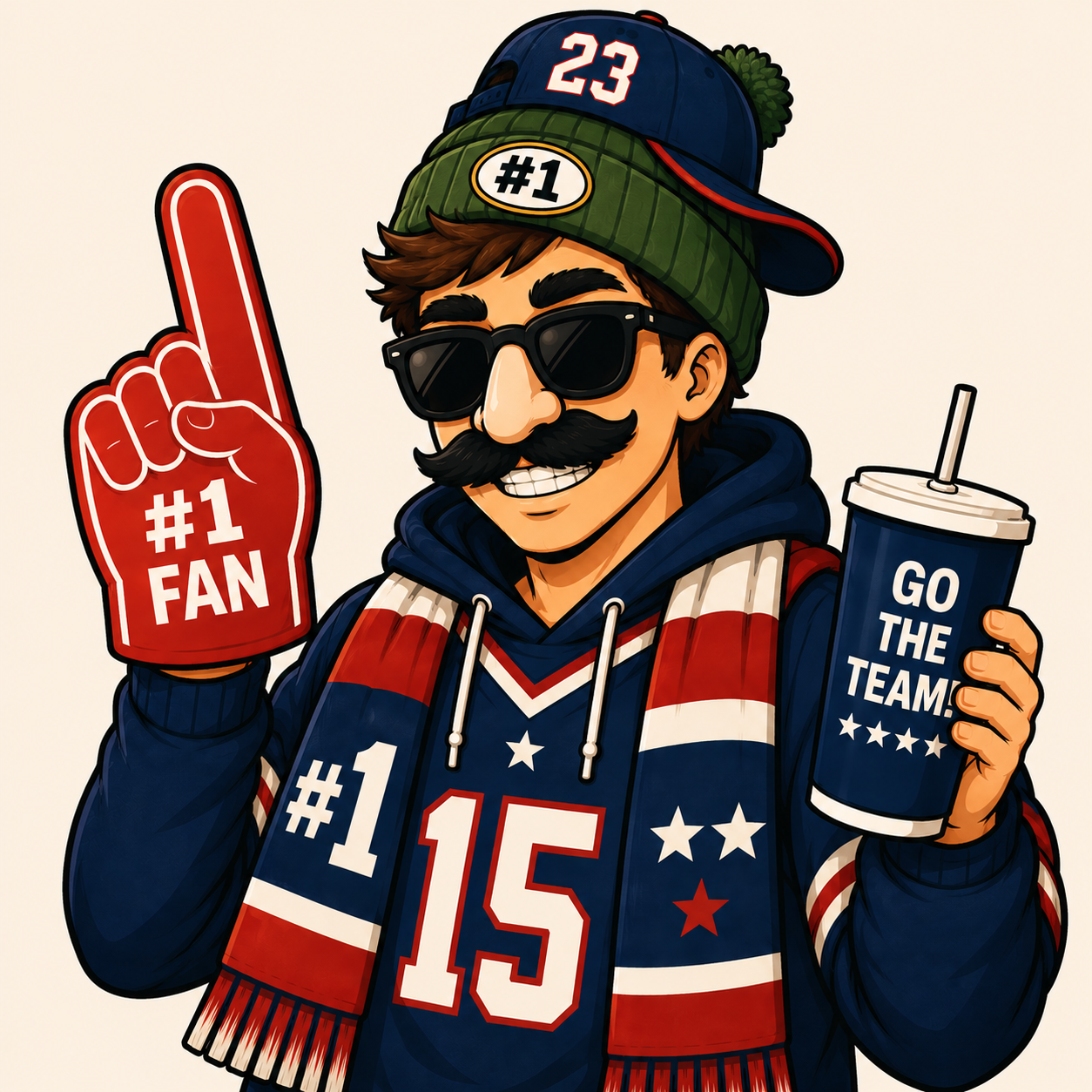 Sporks for Dorts app icon — a person in a fake mustache and sunglasses pretending to be a sports fan